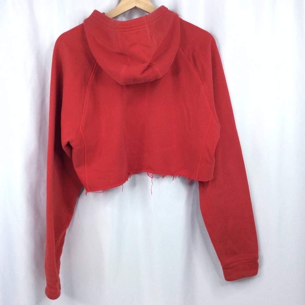 Adidas Women's Crop Hoodie Sweatshirt Size Medium Red Frayed Hem - Picture 6 of 9